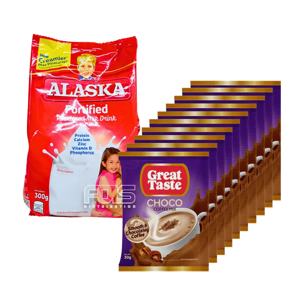 [GR0107] COMBO ALASKA POWDERED MILK 300G + GREAT TASTE CHOCO COFFEE 10'S